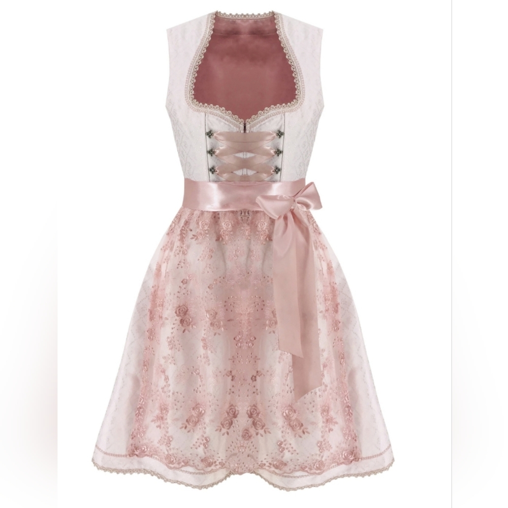 NWT Handmade Dirndl Midi Dress Oktoberfest with Lace Apron - 38 / US 8